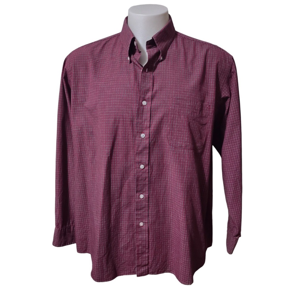 Club Room Dress Shirt Men's 17 1/2 34/35 Maroon Check Collared Traveler Career